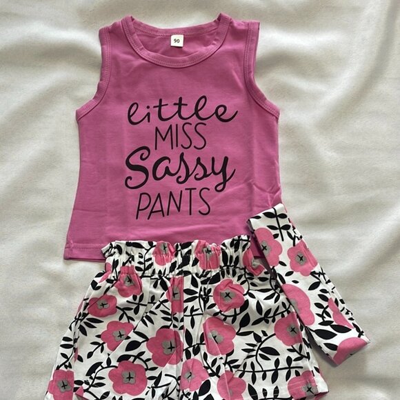 Pink 'Little Miss Sassy Pants' Tank and Floral Shorts Set with head band - Picture 3 of 3